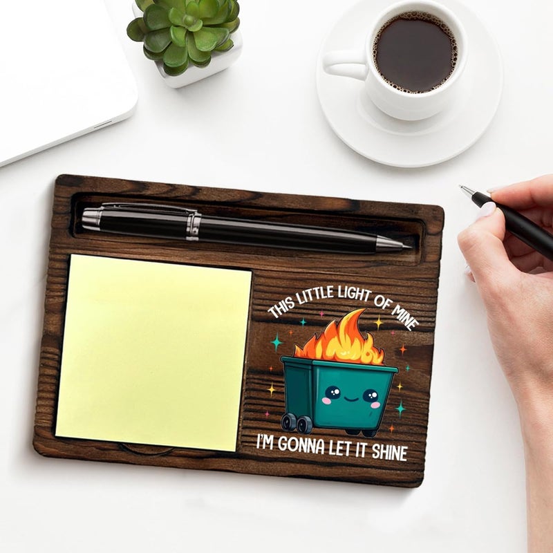 QODMGD Funny Office Dumpster Fire Sticky Note Holder Dumpster Fire Gifts This Little Light of Mine I'm Gonna Let It Shine Post It Note Dispenser for Office Cubicle Desk Decor - Image 3